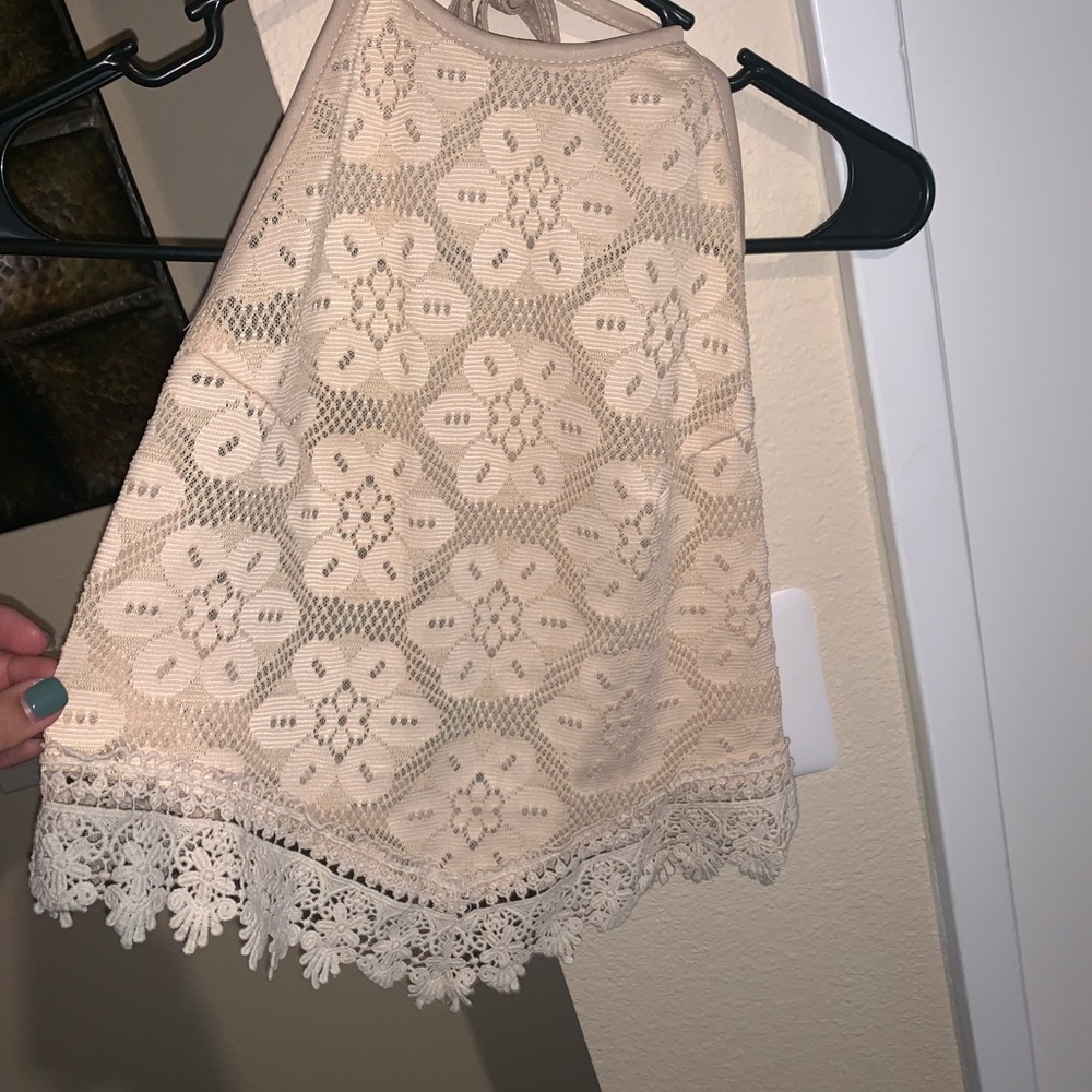 Cream flower embroidered crop top